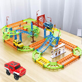 儿童玩具拼装小火车轨道车套装 电动汽车轨道玩具赛车益智动手组装赛道男孩生日礼物 双层拼装轨道车带1辆车+电池+螺丝刀