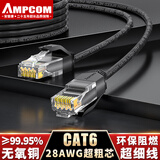 安普康（AMPCOM）超细网线极细1米 六类成品网线千兆CAT6类网络跳线 非屏蔽机柜配线架路由器连接线缆 黑AMC601BK