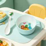 五和（WUHE）辅食碗儿童餐具宝宝吃饭碗卡通带手柄婴幼儿碗耐树脂食品级防烫 小恐龙单柄碗400ML+勺子