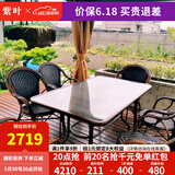 紫叶（ziye） 户外桌椅 藤椅组合 阳台桌椅三件套 休闲庭院小茶几室外藤编餐桌 6【曼哈顿椅】+1【120×80长桌】