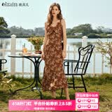 Olrain欧芮儿吊带碎花连衣裙夏季女装浪漫优雅长裙子度假沙滩裙 水仙咖 M