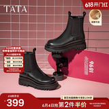 他她（TATA）英伦风切尔西靴女显瘦加绒厚底烟筒靴时装靴冬新GXB01DD4 黑色（绒里） 38