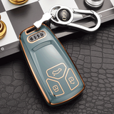 奥迪新A4L Q5L A7 A5 A6L Q3Q8汽车钥匙包套 改装遥控器钥匙壳男女锁匙扣挂链内饰品 【A款智能三键】-奶灰色+金属扣 汽车用品配件功能小件