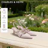 CHARLES&KEITH亮钻一字带尖头包头复古高跟凉鞋婚鞋子女鞋生日礼物CK1-61720199 粉红色Pink 37