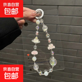国潮新年公主请发财手机链手机挂绳短款链条珠饰防丢ccd相机耳机挂链ins风带垫片 白色kitty猫公主请发财珠子挂件透