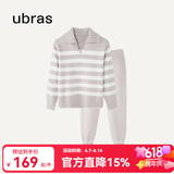 ubras【刘雯同款】慕斯绒条纹保暖加绒家居服套装女加厚加绒睡衣冬季女 小翻领-拿铁灰色 L