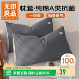 无印良品A类全棉枕套100%纯棉枕套枕巾48x74cm一对装 深灰浅灰