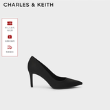CHARLES&KEITH简约通勤尖头高跟鞋子女鞋休闲单鞋生日礼物送女友CK1-60280245-1 Black Textured黑色纹理 37
