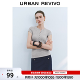UR2026夏季新款女装休闲单排扣圆领修身短袖T恤UWM450122 浅灰花灰 (面料微透) M