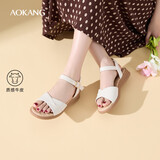 奥康（Aokang）女鞋坡跟一字带凉鞋牛皮舒适日常休闲外穿妈妈鞋T666688811米39码