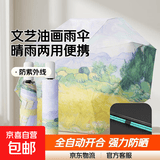 文艺油画雨伞女晴雨两用小巧便携遮阳全自动太阳伞防晒防紫外线 三折24骨自动加厚双龙骨麦田柏树