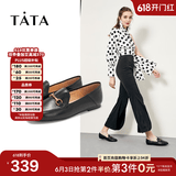 他她（TATA）方头乐福鞋女休闲平底一脚蹬小皮鞋女单鞋春秋款FLC22AM5 黑色 36