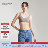 Calvin Klein内衣女士美拉德简约提花舒适轻薄ck无钢圈轻运动U型美背背心文胸 PET-灰咖色 L