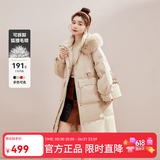 雪中飞【成毅推荐】时尚狐狸毛领交叉飘带温暖大毛领防风女士羽绒服 香槟黄|7014 XS 155/80A