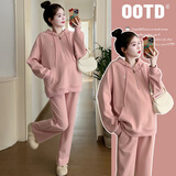 苒琦妈咪孕妇装2025秋装新款套装宽松上衣卫衣洋气大码托腹裤时尚款两件套 粉色套装 L