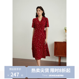 独束大码女装法式小翻领连衣裙女夏季新款遮肉显瘦雪纺裙子 红色-长款 L （尺码：2）