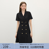 范思蓝恩正式气质通勤连衣裙女夏季收腰显瘦面试西装裙 黑色 S