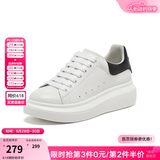 百思图春商场新款牛皮休闲小白鞋松糕厚底女运动板鞋ZWZA3AM4 白黑色（5cm经典款） 38