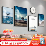 好久不见客厅装饰画现代简约沙发背景墙壁画轻奢大气四联组合挂画 海阔天空(含挂钟) 大组合(建议3-3.5米墙)PS金框