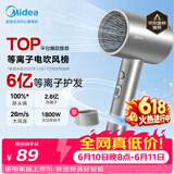 美的（Midea）6亿等离子护发电吹风 家用负离子护发吹风筒 1800W大功率快干吹风机FJ308银 节日礼物 价保618