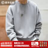 马登工装美式灰色太空棉卫衣无帽圆领空气层宽松打底长袖上衣男春 浅灰色 L