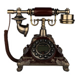 金顺迪K25 欧式仿古电话机家用复古办公座机老式创意转盘时尚电话无线插卡 红木色按键(电子铃声)接线