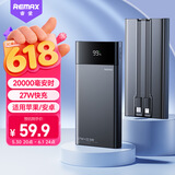 睿量（REMAX）3C认证充电宝自带双线20000毫安时大容量27W超级快充便携移动电源可上飞机适用苹果17小米华为手机