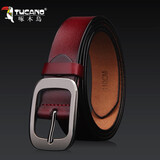 新款啄木鸟皮带女真皮针扣腰带时尚休闲青年牛皮裤带韩版潮 红棕色