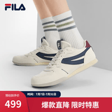 斐乐（FILA）薄巧鞋官方男鞋休闲鞋TRAIL复古运动鞋弧边鞋薄底鞋跑步鞋德训鞋 古白色/午夜深蓝-AM 40.5