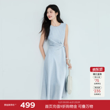 伊芙丽（eifini）秦岚代言圆领解构感腰节褶皱设计无袖长款背心连衣裙2025夏装新款 冰川蓝 L