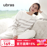 ubras【刘雯同款】慕斯绒条纹保暖加绒家居服套装女加厚加绒睡衣冬季女 女款圆领-拿铁灰色 XL