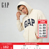 GAP男女装碳素磨毛字母logo连帽抓绒卫衣上衣609115 米色 M (170/92A)亚洲尺码
