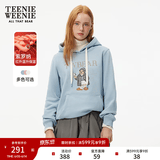 Teenie Weenie小熊秋冬装学院风蓝色T恤索罗娜加绒连帽卫衣套头衫 浅蓝色 S (160)