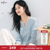 伊芙丽（eifini）伊芙丽圆领撞色边坑条气质设计感时尚柔软亲肤针织开衫2025春季 蓝色 预售 S
