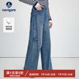 Navigare小帆船女士阔腿牛仔裤拼接单宁长裤2332574511