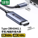 绿联Type-C转HDMI2.1线转接头转换切换器雷电3/4扩展高清8K60Hz/4K240Hz投屏适用苹果15笔记本电脑手机
