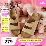他她TATA复古勃肯鞋女厚底沙滩鞋外穿拖鞋凉鞋夏4QY01BT5杏色 36