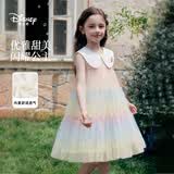 迪士尼女童夏季连衣裙可爱娃娃领宝宝舒适透气亮片网纱生日派对公主裙