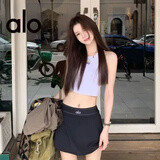 ALO YOGA运动短裙背心夏季女黑色速干瑜伽裙防走光高腰A字网球健身外穿 黑色背心+黑色短裙 M