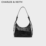 CHARLES&KEITH褶皱仿油蜡皮手提单肩腋下包女生日礼物送女友CK2-40271360 CK2-40271360Noir黑色 M