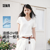 森马（Semir）凉感T|短袖T恤女夏纯色V领正肩吸湿速干抑菌2026上衣109326100002