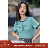 茵曼（INMAN）潮趣印花女装圆领短袖T恤修身显瘦套头短款2026夏季新款上衣 天蓝色 -18525987 S