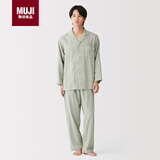 MUJI男式无侧缝双层纱织睡衣家居服 烟熏绿色6A XL