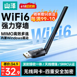 山泽usb无线网卡台式机专用电脑wifi6接收器 主机笔记本外置天线无限网络发射器ax300免驱外接信号热点