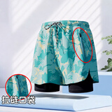 佑游游泳裤男士青少年成人夏口袋防尴尬假两件平角泳裤24020L蓝色XL