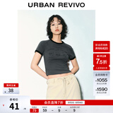 UR2026春季新款女装复古撞色印花修身短袖T恤UYY450060+ 中灰 XL