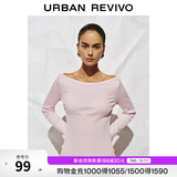 UR2026春季新款女装气质一字领短款修身长袖T恤UWB450053 浅粉色 M