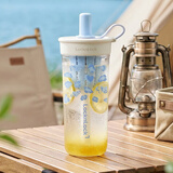 乐扣乐扣（LOCK&LOCK）奶茶杯塑料杯吸管杯便携水杯女果汁咖啡杯720ML 雾蓝奶霜