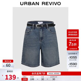 UR2025夏季新款女装复古猫须水洗腰带牛仔短裤UYY850081