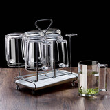 乐美雅（Luminarc）家用加厚透明玻璃杯子耐热带把绿茶杯喝水杯牛奶果汁杯简约套装 倒挂杯架+钢化杯6只 320ml